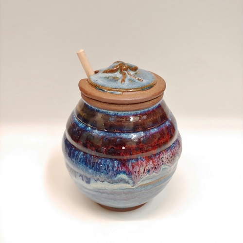 #221154 Honey Pot with Dip Stick Blue/Red/White $16 at Hunter Wolff Gallery